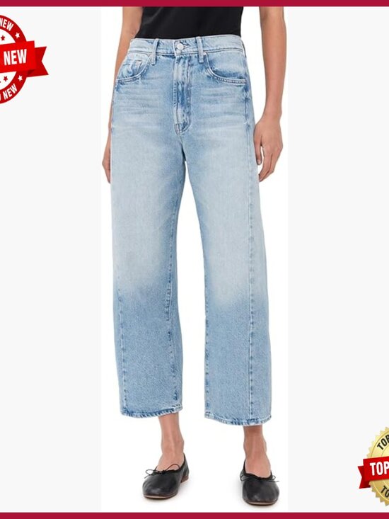 Denim - High Rise Cropped Wide Leg Ankle Jeans Non-Stretch Denim